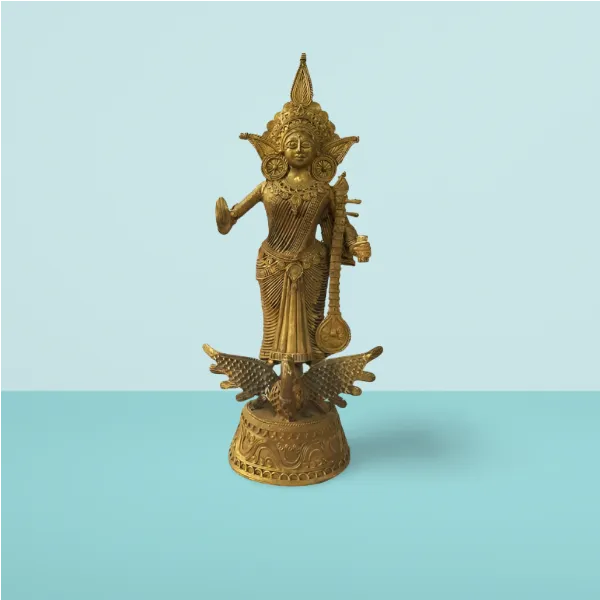 Saraswati idol.
Made using Dokra metal casting technique. 
